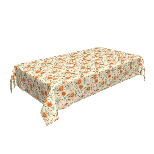 Rechteckige Tischdecke 60 x 90 Zoll, Blur Folklore Flower Tischdecke Schmutzabweisend Tischdecke Rechteckig Tischdecke Outdoor für Esszimmer, Party, Garten von Barbool