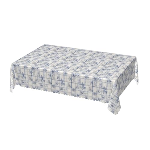 Rechteckige Tischdecke mit Wave Lace 52 x 70 Zoll, Farmhouse Blue Gray Rustic Tischbedeckung Fleckschutz Rechteckiger Tischdeckenschutz Table Cloth für Drinnen Draussen Garten Esszimmer Party von Barbool