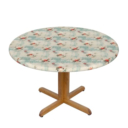 Runde Fitted Elastische Tischdecke 48 Inch, Abstract Vintage Texture Tischbedeckung Elastische Tischtuch, Pflegeleicht Runde Fitted Tischdecke Tablecloth Round Tischdecke abwaschbar für Küche von Barbool