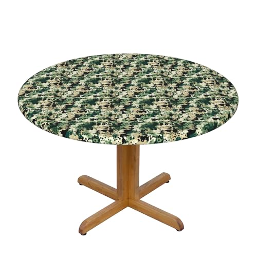 Runde Fitted Elastische Tischdecke 48 Inch, Camouflage Spots Tischschutz Elastische Tischtuch, Fleckschutz Runde Fitted Tischdecke Tischdecke Rund Abwaschbare Tischdecke für Draußen, Esstisch von Barbool