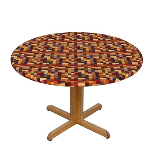 Runde Fitted Elastische Tischdecke 48 Inch, Checkered Tischschutz Elastische Tischtuch, Universeller Runde Elastische Tischdecke Fitted Tischdecke Rund Abwischbare Tischdecke für Esszimmer, Garten von Barbool