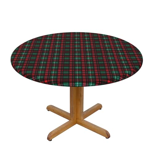 Runde Fitted Elastische Tischdecke 48 Inch, Christmas Tartan Tischschutz Elastische Tischtuch, Abwaschbar Runde Tischdecke Elastisch Tablecloth Round Tischtuch Polyester für Küche Picknick Weihnachts von Barbool