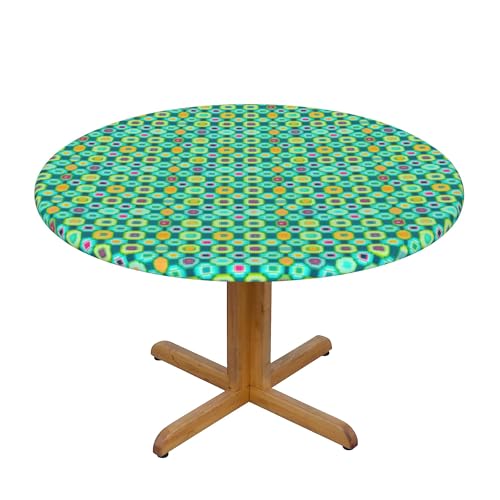 Runde Fitted Elastische Tischdecke 48 Inch, Colorful Check Tischtuch Elastische Tischtuch, Fleckschutz Runde Elastische Tischdecke Fitted Runde Tischdecke Wachstuchtischdecke für Esszimmer, Garten von Barbool