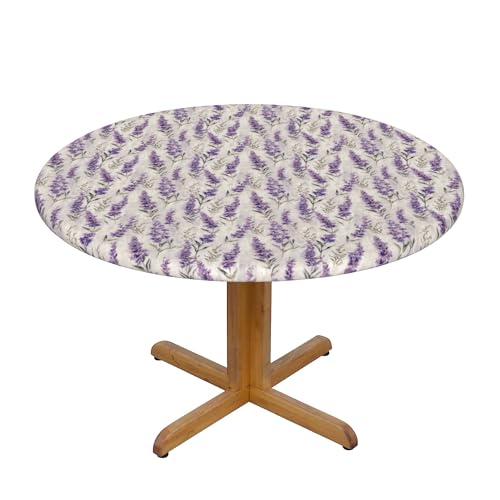 Runde Fitted Elastische Tischdecke 48 Inch, Farmhouse Lavender Floral Tischschutz Elastische Tischtuch, Abwaschbar Runde Fitted Tischdecke Rund Tischdecke Picknick Tischdecke für Esszimmer, Garten von Barbool