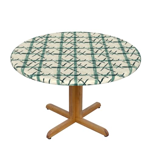 Runde Fitted Elastische Tischdecke 48 Inch, Grunge Plaid Tischtuch Elastische Tischtuch, Fleckschutz Runde Elastische Tischdecke Fitted Rund Tischdecke Picknick Tischdecke für Küche Dekoration von Barbool