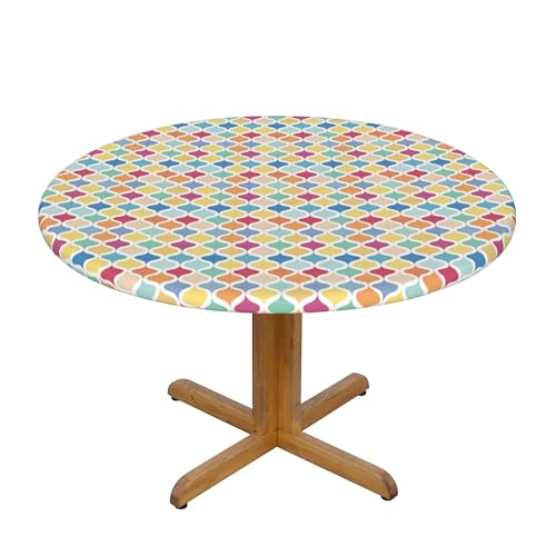 Runde Fitted Elastische Tischdecke 48 Inch, Multi Color Tischbedeckung Elastische Tischtuch, Langlebige Runde Tischdecke Elastisch Rund Tischdecke Outdoor Tischtuch für Draußen, Biertisch, Esstisch von Barbool