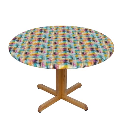 Runde Fitted Elastische Tischdecke 48 Inch, Multicolor Plaid Tischschutz Elastische Tischtuch, Pflegeleicht Runde Fitted Tischdecke Tischtücher Rund Abwaschbare Tischdecke für Home Küche Dekoration von Barbool