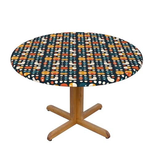 Runde Fitted Elastische Tischdecke 48 Inch, Round Squares Tischwäsche Elastische Tischtuch, Universeller Runde Fitted Tischdecke Tischtücher Rund Abwaschbare Tischdecke für Home Küche Dekoration von Barbool