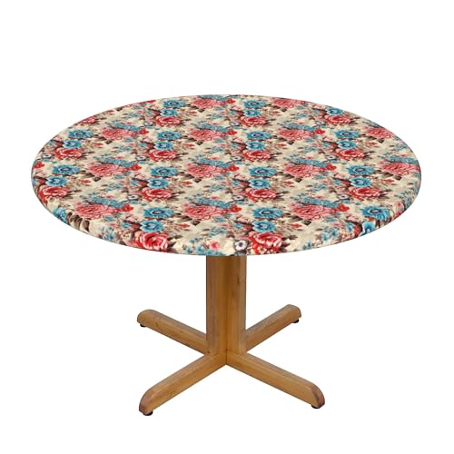 Runde Fitted Elastische Tischdecke 54 Inch, Beautiful Floral Tischdecke Runde Tischdecke Elastisch, Abwaschbar Elastische Tischtuch Tablecloth Round Dining Table Cover für Drinnen Draussen Garten von Barbool