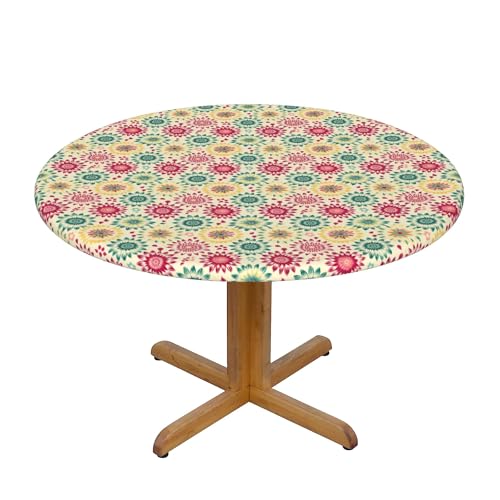 Runde Fitted Elastische Tischdecke 54 Inch, Bohemian Mandala Tischschutz Runde Fitted Tischdecke, Abwaschbar Elastische Tischtuch Runde Tischdecke Outdoor Tischdecke für Küche Picknick Weihnachts von Barbool