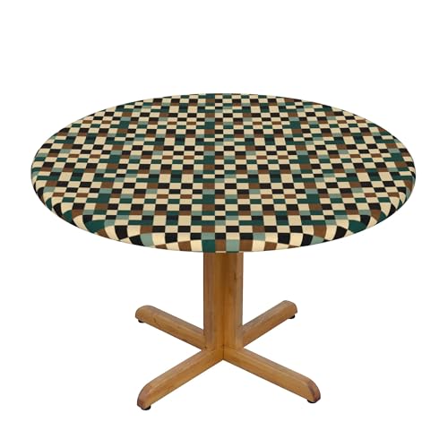 Runde Fitted Elastische Tischdecke 54 Inch, Checkered Tischbedeckung Runde Fitted Tischdecke, Fleckschutz Elastische Tischtuch Rund Tischdecken Tischdecke abwaschbar für Esszimmer, Party, Garten von Barbool