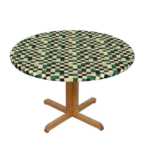 Runde Fitted Elastische Tischdecke 54 Inch, Checkered Tischtuch Rund Tischdecke Elastisch, Ölbeständig Elastische Tischtuch Tischdecke Rund Wachstuchtischdecke für Esszimmer, Garten, Party von Barbool