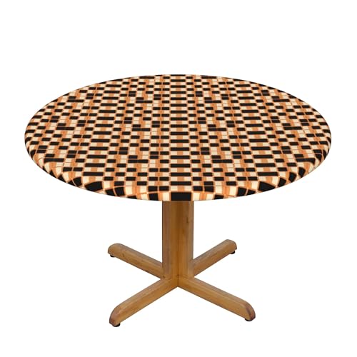 Runde Fitted Elastische Tischdecke 54 Inch, Checkered Tischtuch Runde Fitted Tischdecke, Wasserabweisend Elastische Tischtuch Tischdecke Rund Stoff Tischdecke für Küche Picknick Weihnachts von Barbool