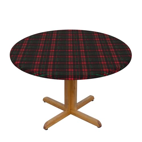 Runde Fitted Elastische Tischdecke 54 Inch, Christmas Tartan Tischwäsche Rund Tischdecke Elastisch, Wasserabweisend Elastische Tischtuch Circle Tafeldecke Polyester Tischtuch für Esszimmer, Garten von Barbool