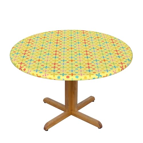 Runde Fitted Elastische Tischdecke 54 Inch, Colorful Geometric Tischdecke Rund Tischdecke Elastisch, Langlebige Elastische Tischtuch Tischdecke Rund Picknick Tischdecke für Esszimmer, Garten, Party von Barbool