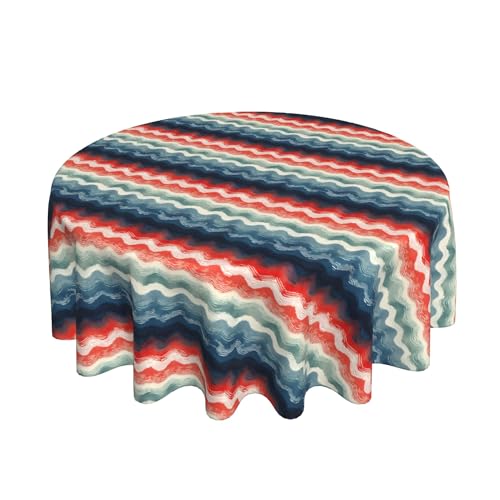 Runde Tischdecke 60 Zoll, Dyed Shibori Ethnic Wave Tischbedeckung wasserdichte Circle Tafeldecke Abwischbare Tischdecke für Küche, Esstisch, Couchtisch, Parteien, Abendessen von Barbool