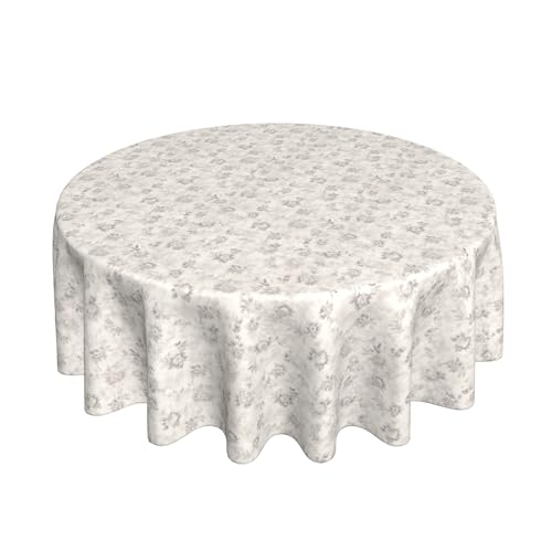 Runde Tischdecke 60 Zoll, Farmhouse Taupe Floral Tischbedeckung Abwischbare Circle Tafeldecke Polyester Tischtuch für Esszimmer, Garten, Party, Hochzeiten oder Haushalt von Barbool