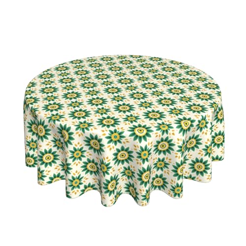 Runde Tischdecke 60 Zoll, Green Flowers Tischbedeckung Abwaschbar Runde Tischdecke Abwaschbare Tischdecke für Küche Esstisch Dekoration von Barbool