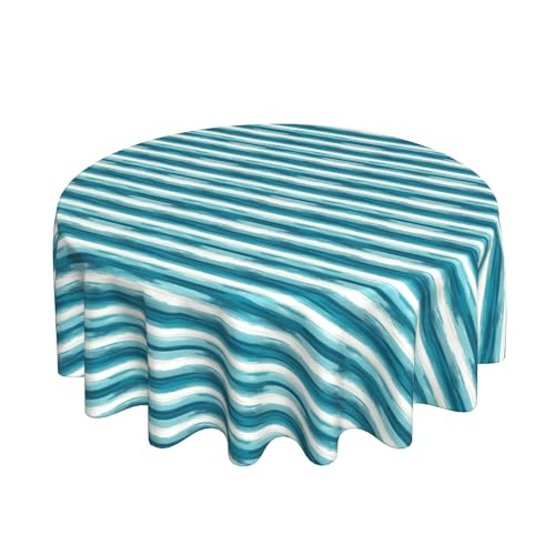 Runde Tischdecke 60 Zoll, Hand Drawn Maritime Stripes Tischdecken Wasserabweisend Tischdecke Rund Abwischbare Tischdecke für Esszimmer, Party, Garten von Barbool