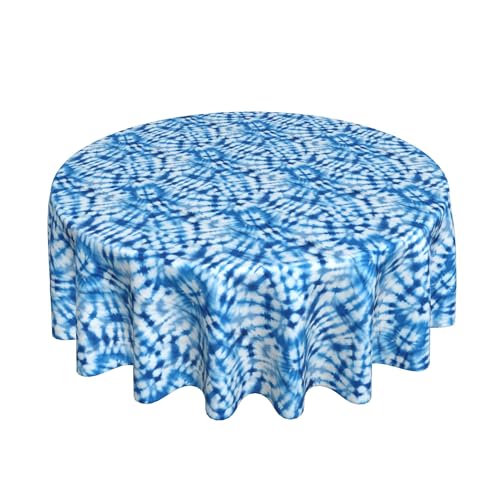 Runde Tischdecke 60 Zoll, Indigo Tye Dyed Tischdecken Schmutzabweisend Tischdecke Rund Abwaschbare Tischdecke für Küche, Esstisch, Couchtisch, Parteien, Abendessen von Barbool