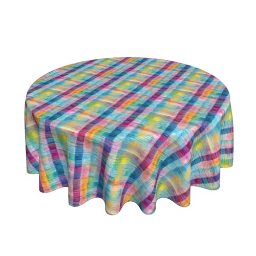 Runde Tischdecke 60 Zoll, Multicolor Plaid Tischdecke Schmutzabweisend Tischtücher Rund Picknick Tischdecke für Küche Picknick Weihnachts Tischdekoration von Barbool