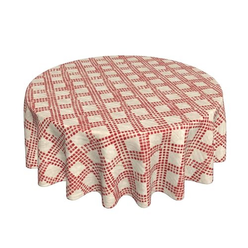 Runde Tischdecke 60 Zoll, Red Gray Farmhouse Texture Tischbedeckung Schmutzabweisend Tablecloth Round Gartentischdecke für Küche Picknick Weihnachts Tischdekoration von Barbool