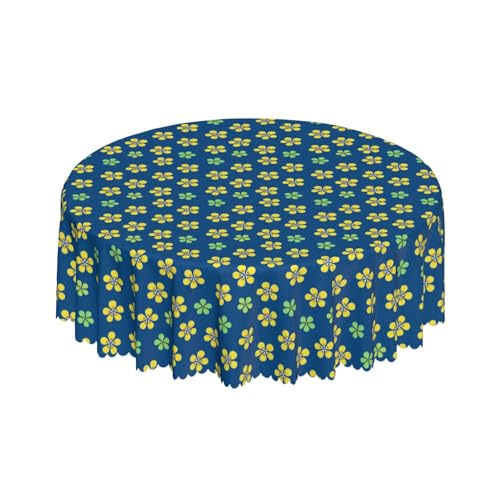 Runde Tischdecke mit Wave Lace 60 Zoll, Blue Clover Tischdecke Langlebige Tischtücher Rund Wachstuchtischdecke für Drinnen Draussen Garten Esszimmer Party und Festen von Barbool