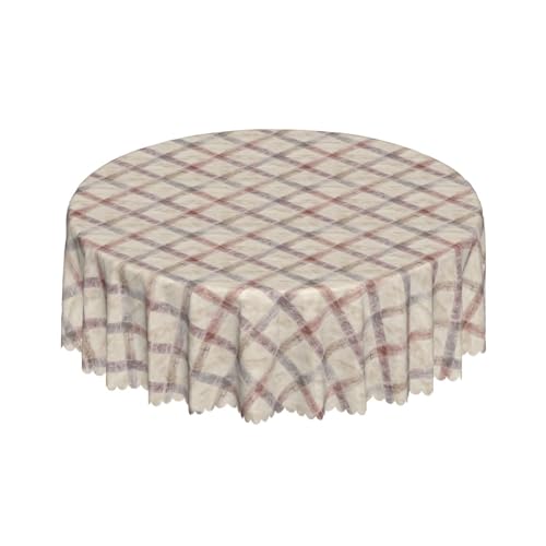 Runde Tischdecke mit Wave Lace 60 Zoll, French Farmhouse Geometric Block Tischtuch Fleckschutz Tablecloth Round Picknick Tischdecke für Küche, Esstisch, Couchtisch, Parteien, Abendessen von Barbool