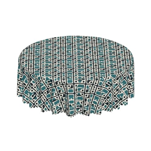 Runde Tischdecke mit Wave Lace 60 Zoll, Round Squares Tischtuch Abwaschbar Rund Tischdecken Outdoor Tischtuch für Draußen, Biertisch, Küche, Esstisch, Couchtisch, Gartentisch von Barbool