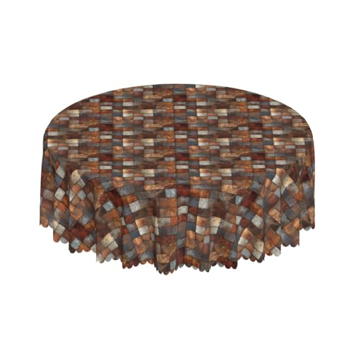 Runde Tischdecke mit Wave Lace 60 Zoll, Rusty Iron Checkered Tischschutz Fleckschutz Rund Tischdecke Tischdecke Outdoor für Esszimmer, Party, Garten von Barbool