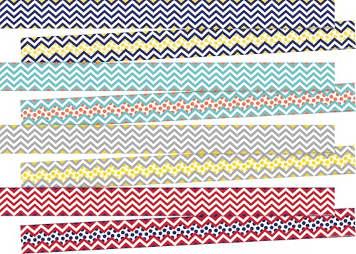 Barker Creek Doppelseitiger Rand, Chevron, Schul- und Bürobedarf, Pinnwand-Bordüre, Set mit 4 Designs, aufeinander abgestimmte Designs auf beiden Seiten gedruckt, für doppelten Wert, 7,6 x 3530 cm von Barker Creek