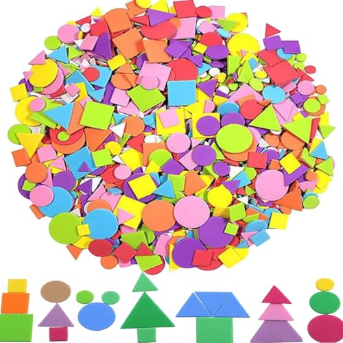 Barlone 750 Stück Moosgummi Sticker Kinder, Farben Selbstklebende Geometrie-Reihe Sticker, Schaumstoff Sticker Set zum Basteln für Kinder, Mini-Aufkleber, für Kunsthandwerk Sammelalben DIY Dekoration von Barlone