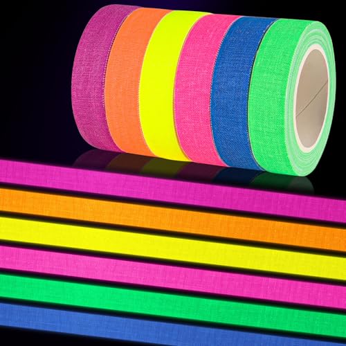 6 Rollen Fluoreszierendes Klebeband, Neon Klebeband, Leuchtend Gaffers Tape Leuchtklebeband für Bühnendekoration Schwarzlicht Deko Partydeko Halloween Handwerk (5m x 1,5cm) von Baroce