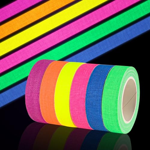 Neon Klebeband, 6 Rollen Fluoreszierendes Klebeband, Leuchtklebeband für Schwarzlicht Party, Neon Party, Weihnachtsdeko, Partydeko, Halloween Handwerk (5m x15mm) von Baroce