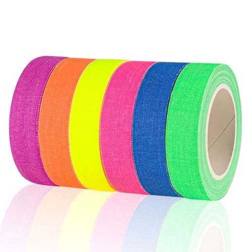 Neon Klebeband, Schwarzlicht Fluoreszierendes Klebeband Deko, 6 Rollen Gewebeklebeband, Leuchtband für LeuchtstäBe, Partydeko Handwerk (5m X15mm) von Baroce