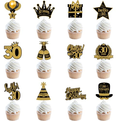 24er-Pack Cupcake-Topper zum Geburtstag, glitzernd, achtzig fabelhafte Cupcake-Picker zum Anstoßen auf die Geburtstags-, Hochzeits- und Jubiläumsparty (30, M) von BaronHong