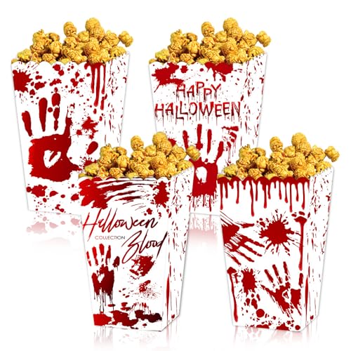 Halloween-Popcorn-Box, Popcorn-Boxen für Partys, Popcorn-Box-Behälter, Becher, wiederverwendbare Großpackung Leckerli-Kekstüten (4er-Pack (B), M) von BaronHong