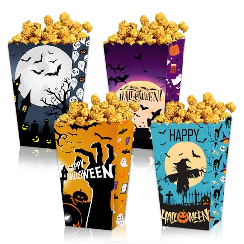 Halloween-Popcorn-Box, Popcorn-Boxen für Partys, Popcorn-Box-Behälter, Becher, wiederverwendbare Großpackung mit Leckerli-Kekstüten (4er-Pack (A), M) von BaronHong