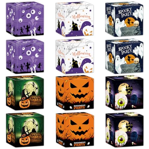 Halloween-Süßigkeiten-Leckerli-Box-Set, 12-teilig, Leckerli-Boxen, Party-Geschenkboxen, Kartonboxen für Süßigkeiten, Snacks, Kekse (B, M) von BaronHong