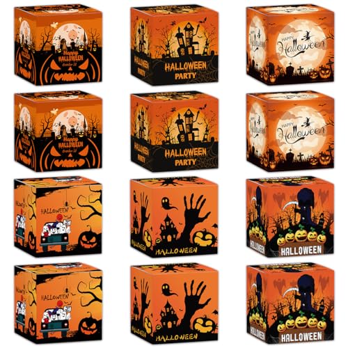 Halloween-Süßigkeiten-Leckerli-Box-Set, 12-teilig, Leckerli-Boxen, Party-Geschenkboxen, Kartonboxen für Süßigkeiten, Snacks, Kekse (D, M) von BaronHong