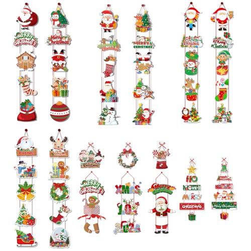 Weihnachtsbanner zum Aufhängen, 16 Sets, Weihnachtstürschild mit Weihnachtsmann, Schneemann-Bildern, festliche „Frohe Weihnachten“ als Partydekoration (16er-Pack, M) von BaronHong