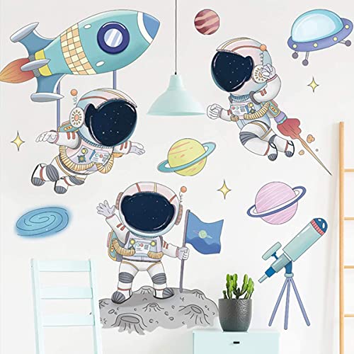 Barrageon Kinder Weltraum-Astronaut Wandtattoo Aquarell Selbstklebend DIY Kunst Wanddekor Abnehmbare Wohnzimmer Schlafzimmer Spielzimmer Kindergarten Schule Dekorationen von Barrageon