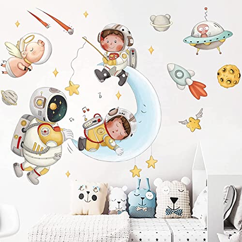 Barrageon Kinder Weltraum-Astronaut Wandtattoo Aquarell Selbstklebend DIY Kunst Wanddekor Abnehmbare Wohnzimmer Schlafzimmer Spielzimmer Kindergarten Schule Dekorationen von Barrageon