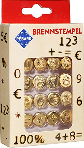 Pebaro 20600 Brennstempel für Brandmalerei, Pyrographie, Holzbrennen, 16-teilig, aus Messing - Verschiedene Motive wie 0-9 und Sonderzeichen, zum Brennen auf Holz, Leder, Kork und anderen Materialien, 12, 50 x 7 x 2, 50 cm von Pebaro