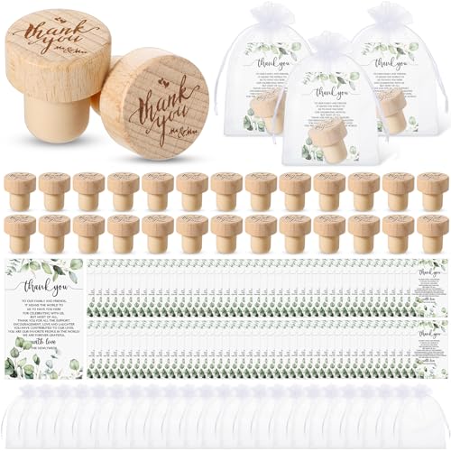 Barydat 100 Sets Hochzeitsgeschenke für Gäste Holzflaschenverschlüsse Weinkorken mit Hochzeit Dankeskarten Organzabeutel Hochzeit Wertschätzung Geschenke Brautgeschenk von Barydat