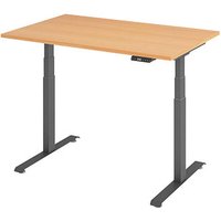 BaseLite Base Lite elektrisch höhenverstellbarer Schreibtisch buche rechteckig, T-Fuß-Gestell grau 120,0 x 80,0 cm von BaseLite