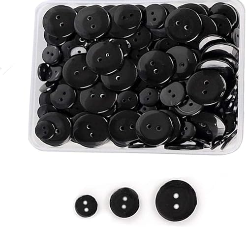 200 Stück Harz Knöpfe, Basicon schwarze runde Knöpfe 2 Löcher Nähknöpfe 3 Größen Knöpfe für DIY Nähen, Handwerk Ornament Manuelles Nähen Malerei (10mm 15mm 20mm) von Basicon