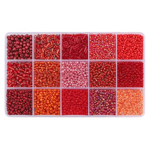 Basigeese Mix 15 Farben Glas Rocailles Tube Perlen Glas Stiftperlen Lose Kit für Schmuckherstellung DIY Handwerk Perlen (Mix 15 Farben, Rot) von Basigeese