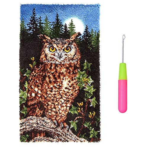 Basketballkorb Knüpfteppich DIY Handwerk Knüpfpackung zum Selber Großer Knüpfen Teppich Kreuzstich Set für Kinder, Erwachsene, 110 x 63 cm (Color : Owl) von Basketballkorb