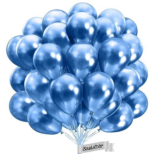 BIO Luftballons Blau [25 Stück] Glänzend/Chrome • Ø38cm XXL • MADE IN EU • Umweltbewusst & Kompostierbar Bio Ballons • 100% Naturlatex • Helium Blaue Luftballon - Luftballons Geburtstag von Bastelbär